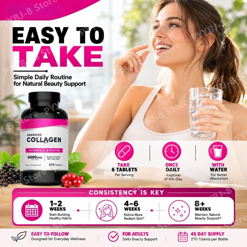 Collagen Tablets 6000mg with V - đánh giá và giá Biotin Hair Growth