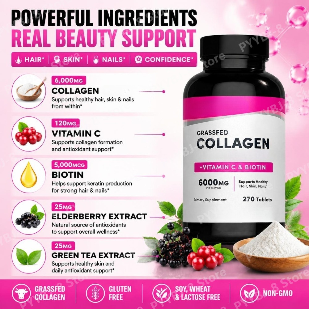 Collagen Tablets 6000mg with V - đánh giá và giá Biotin Hair Growth